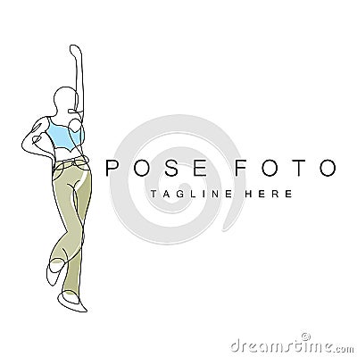 Woman Selfie Pose Logo Design, Photo Style Vector Illustration Vector Illustration