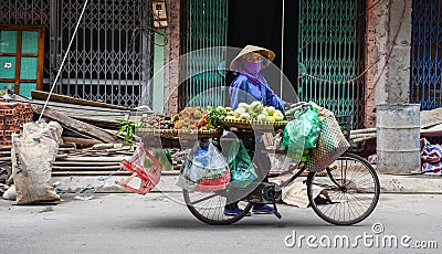 A woman selling fruits at Halong city in Quang Ninh, Vietnam Editorial Stock Photo