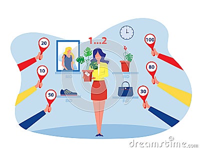 Woman Selling offer bid or Auction business concept, Vector Illustration Vector Illustration