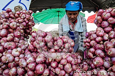 Woman selling onions Editorial Stock Photo