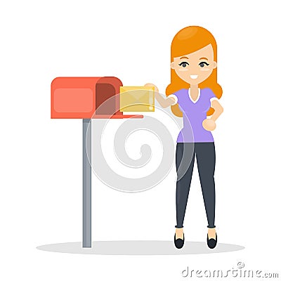 Woman sending letter. Vector Illustration