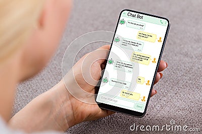 Woman Using Chatting Smartphone With Chat Bot Editorial Stock Photo