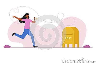 A woman sends a letter. National Send a Card to a Friend Day Vector Illustration