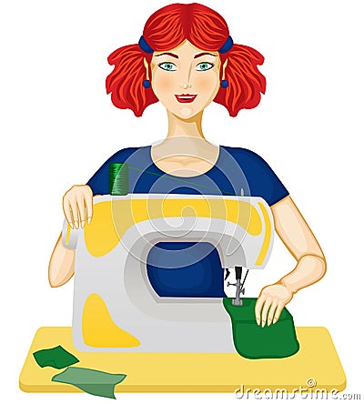 Woman sews Vector Illustration