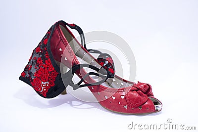 Woman shoes with woman panties on it. Stock Photo