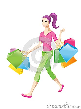 Woman with shoping bags Cartoon Illustration