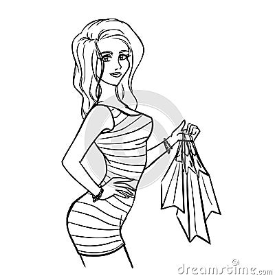 http://thumbs.dreamstime.com/x/woman-shopping-bags-elegant-slender-girl-sexy-body-holds-her-hand-some-has-fine-profile-vector-black-white-45116672.jpg