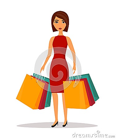 Woman with shopping bags. Shop sale vector illustration Vector Illustration