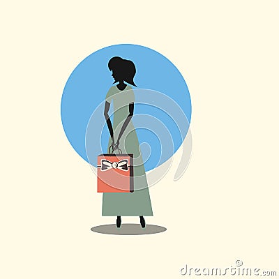 Woman shopping handbag retro style Vector Illustration