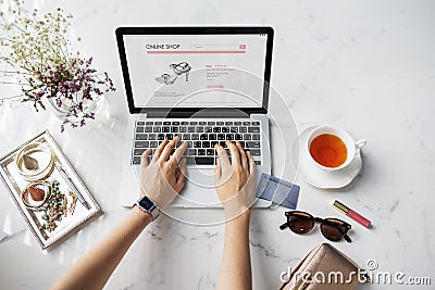 Woman Shopping Online Website Credit Card Concept Stock Photo