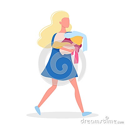 Woman shopping. Person with clothes. Big sale and discount concept. Vector Illustration