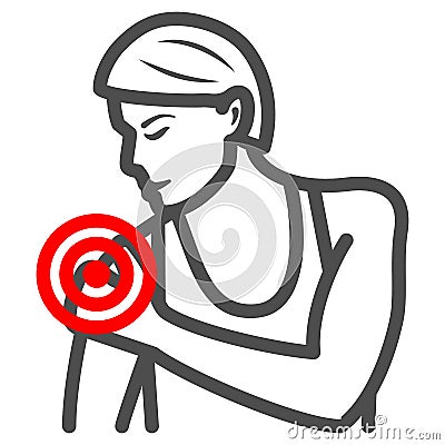 Woman shoulder hurts line icon, body pain concept, shoulder pain vector sign on white background, outline style icon for Vector Illustration