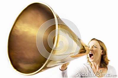 Woman Shouting Through Megaphone Stock Photo