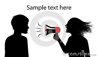 Woman shouts in a megaphone Vector Illustration