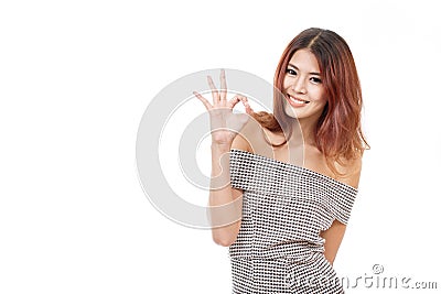 Woman show approval, agreement, accepting, positive hand sign Stock Photo