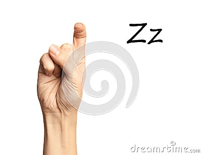 Woman showing letter Z on background, closeup. Sign language Stock Photo