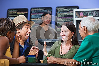 Woman Showing Man Her Hand Stock Photo