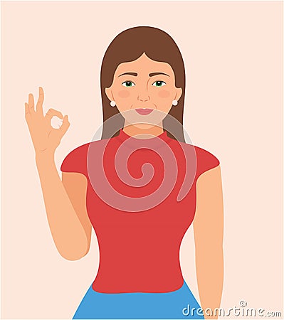 Woman showing okay, perfect, zero sign or delicious food gesture, Vector illustration Vector Illustration