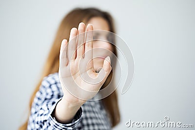 Woman showing stop gesture Stock Photo