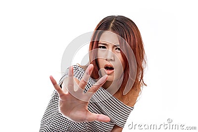 Woman showing stop, reject, refuse, forbid, negative hand sign Stock Photo