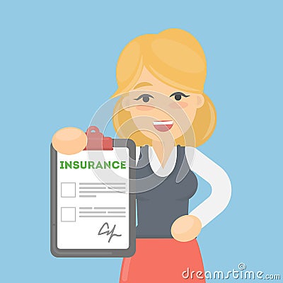 Woman shows insurance. Vector Illustration