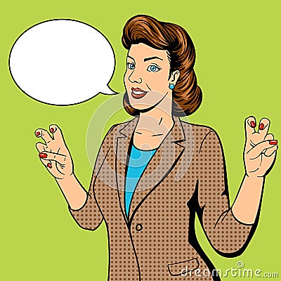 Woman shows quote gesture pop art vector Vector Illustration