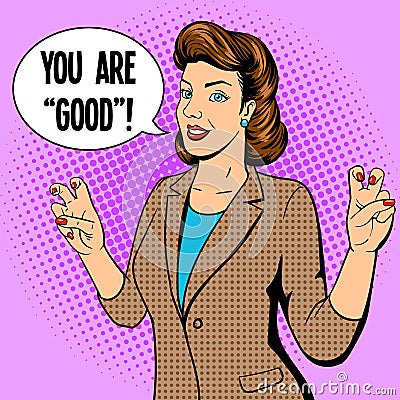 Woman shows quote gesture pop art vector Vector Illustration