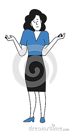 Woman shrug shoulders. Do not know expression. Doubting person Vector Illustration