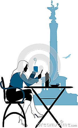 Woman silhouette in Berlin cafe Vector Illustration