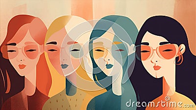 female woman background international diversity face young adult girl group social together. Generative AI. Stock Photo