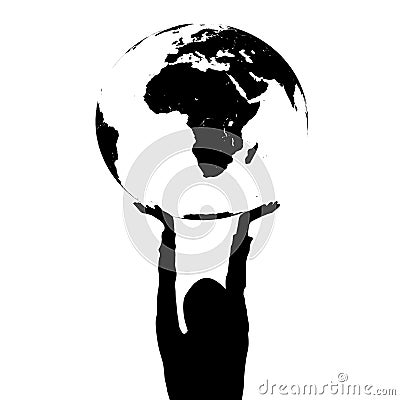 Woman silhouette holding the Earth in hands Vector Illustration