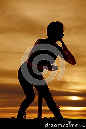 Woman silhouette ninja fight Stock Photo