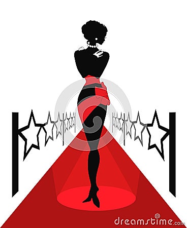 Woman silhouette on a red carpet Vector Illustration