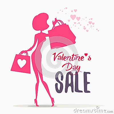 Woman silhouette with shopping bags in hands. Vector Illustration