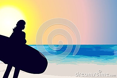 Woman silhouette with surfboard Stock Photo