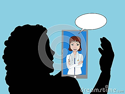 The woman silhouette talking online the woman doctor at home illustration drawing Vector Illustration