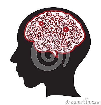 Woman silhouette with thinking brain Vector Illustration