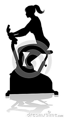 Gym Woman Silhouette Stationary Exercise Spin Bike Vector Illustration