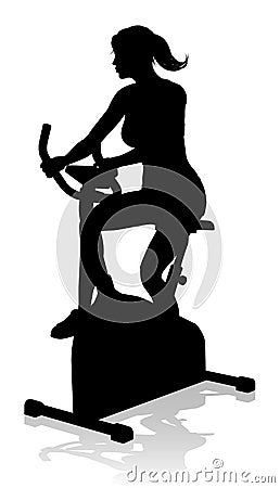 Gym Woman Silhouette Stationary Exercise Spin Bike Vector Illustration