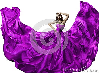 Woman Silk Dress, Beauty Fashion Portrait, Long Fluttering Gown Stock Photo