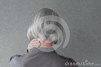 Woman with silver gray hair Stock Photo