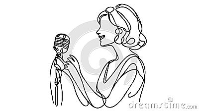 Woman sing a song continuous one line drawing of singer music person. Singer in continuous line art drawing style. Vector Illustration