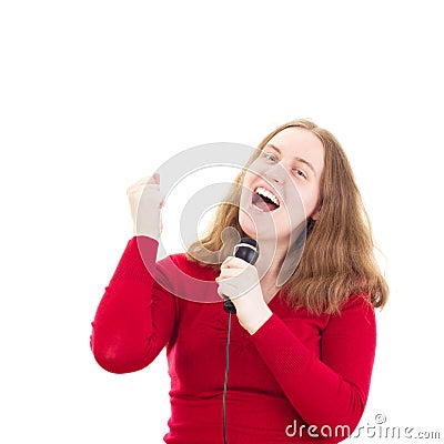 Woman singing and dancing Stock Photo