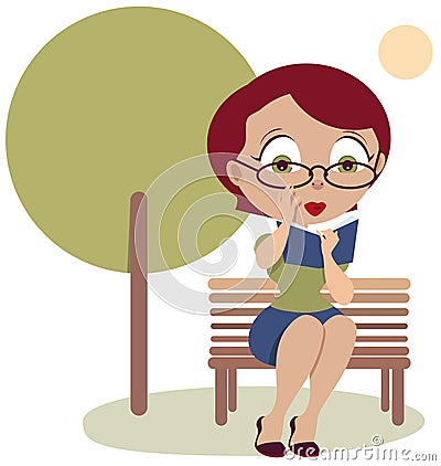 Woman sitting on bench and reading book Vector Illustration