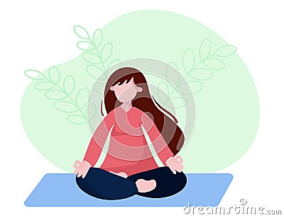 Woman is sitting with crossed legs and meditate. Concept illustration for yoga, pranayama, meditation, relax, healthy Vector Illustration