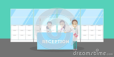 Woman sitting at the desk in the hospital Vector Illustration