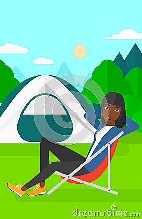 Woman sitting in folding chair. Vector Illustration