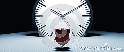 Woman sitting in front of clock Stock Photo