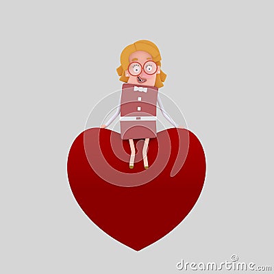 Woman sitting on a heart Cartoon Illustration