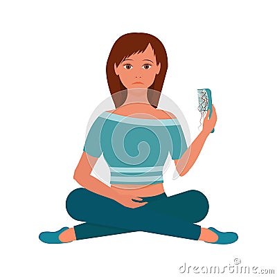 Woman sitting and holding hairbrush with hair Cartoon Illustration